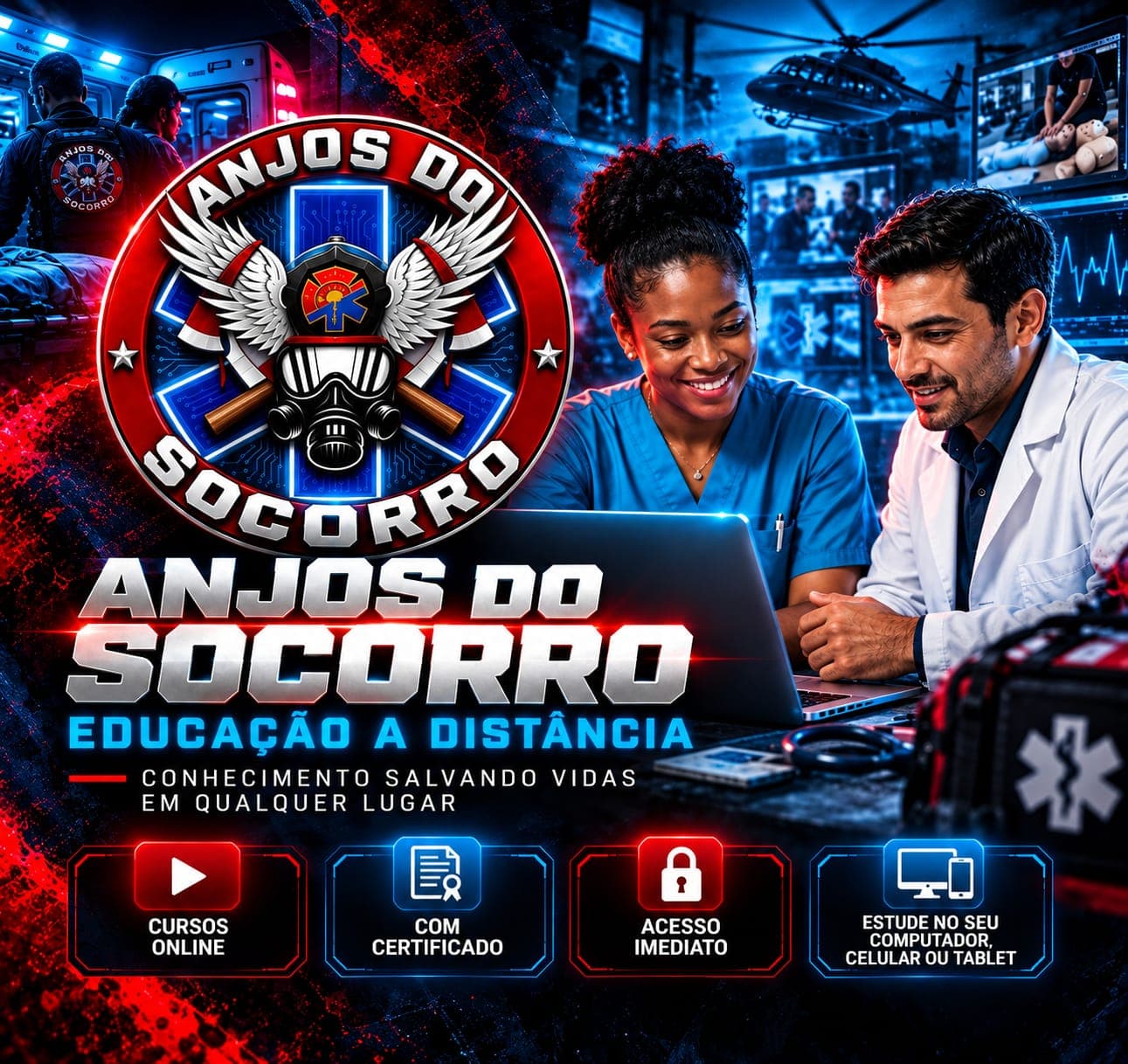 Profissionais de saúde estudando juntos em um notebook
